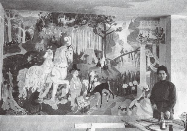 Туве Янссон у своей фрески в детском саду в Котке.1949 г. Фото: moomin.com